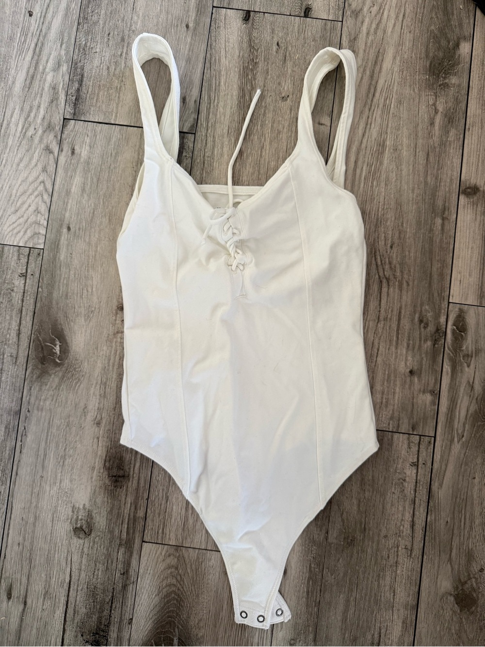 Abercrombie White Lace-Up One-Piece Bodysuit